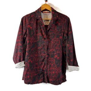 Soft Surroundings Womens Top Size XS Button Up Ruffle Trim Black 3/4 Sleeve